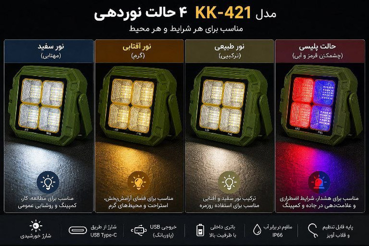 پروژکتور شارژی خورشیدی مدل KK-421